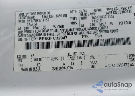 2016 Ford F-150 Xl из США, поврежденный, VIN 1FTEX1EP8GFC32947